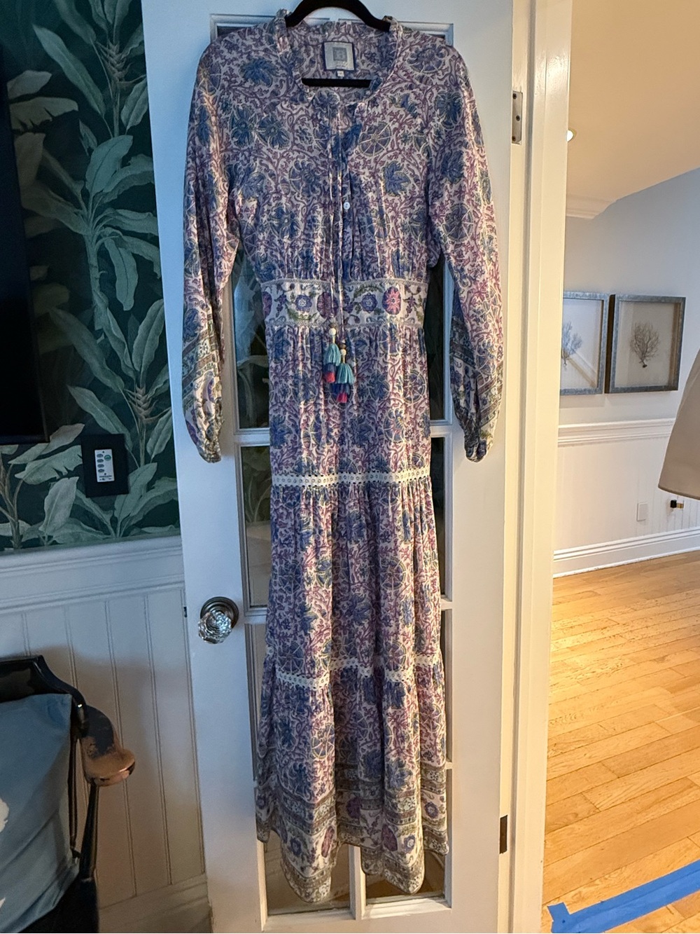BELL Long Sleeve Lightweight Boho Maxi Dress in Blue & Purple